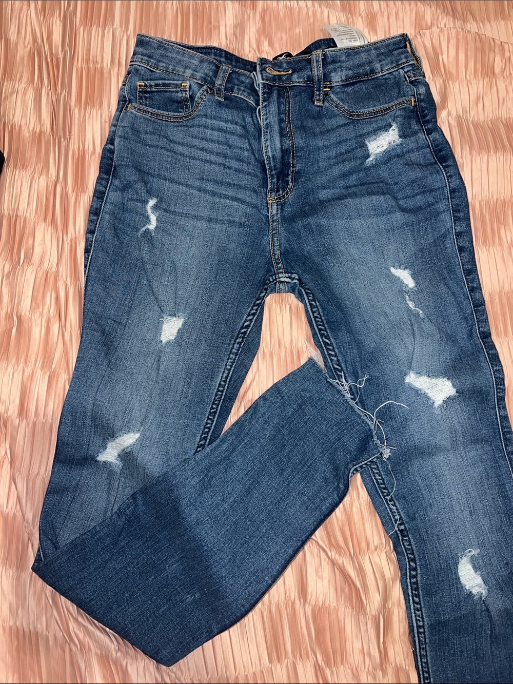 Hollister Mid/Dark Blue Distressed Skinny Jeans